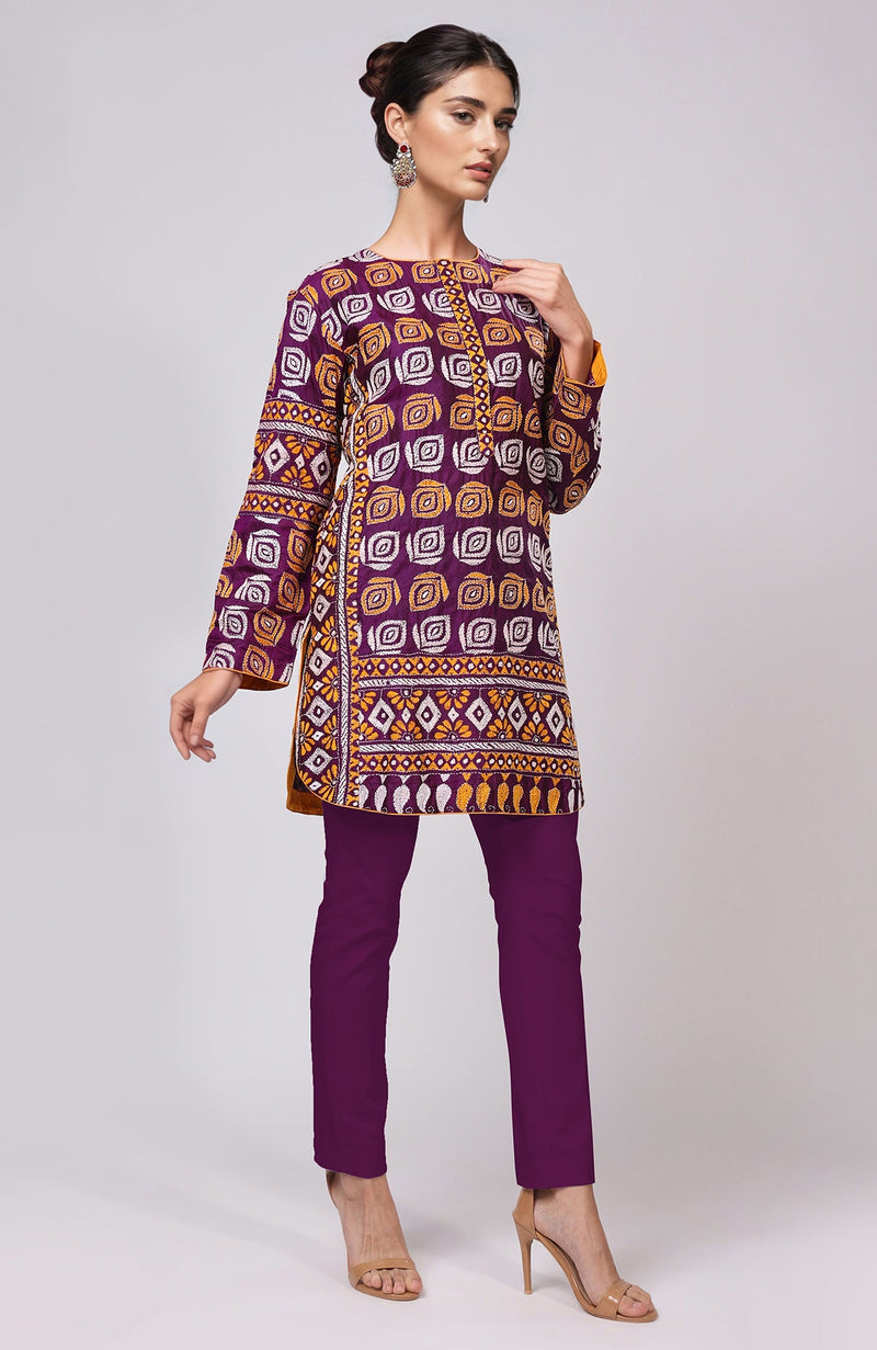 Purple Kantha Hand Embroidered Co-Ord Set