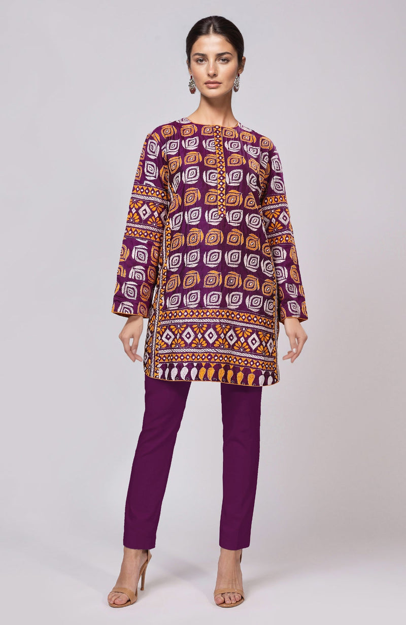 Purple Kantha Hand Embroidered Co-Ord Set