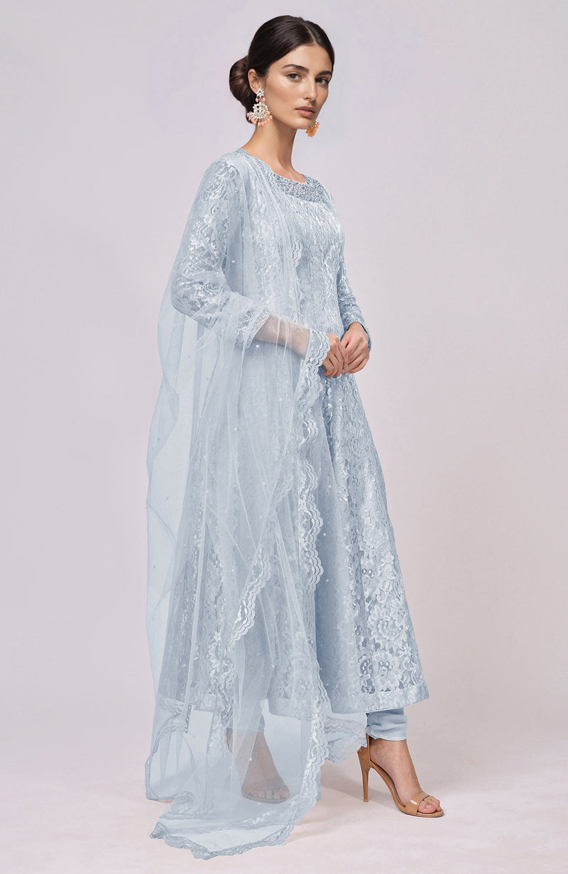 Dusty Blue Lace Anarkali Set