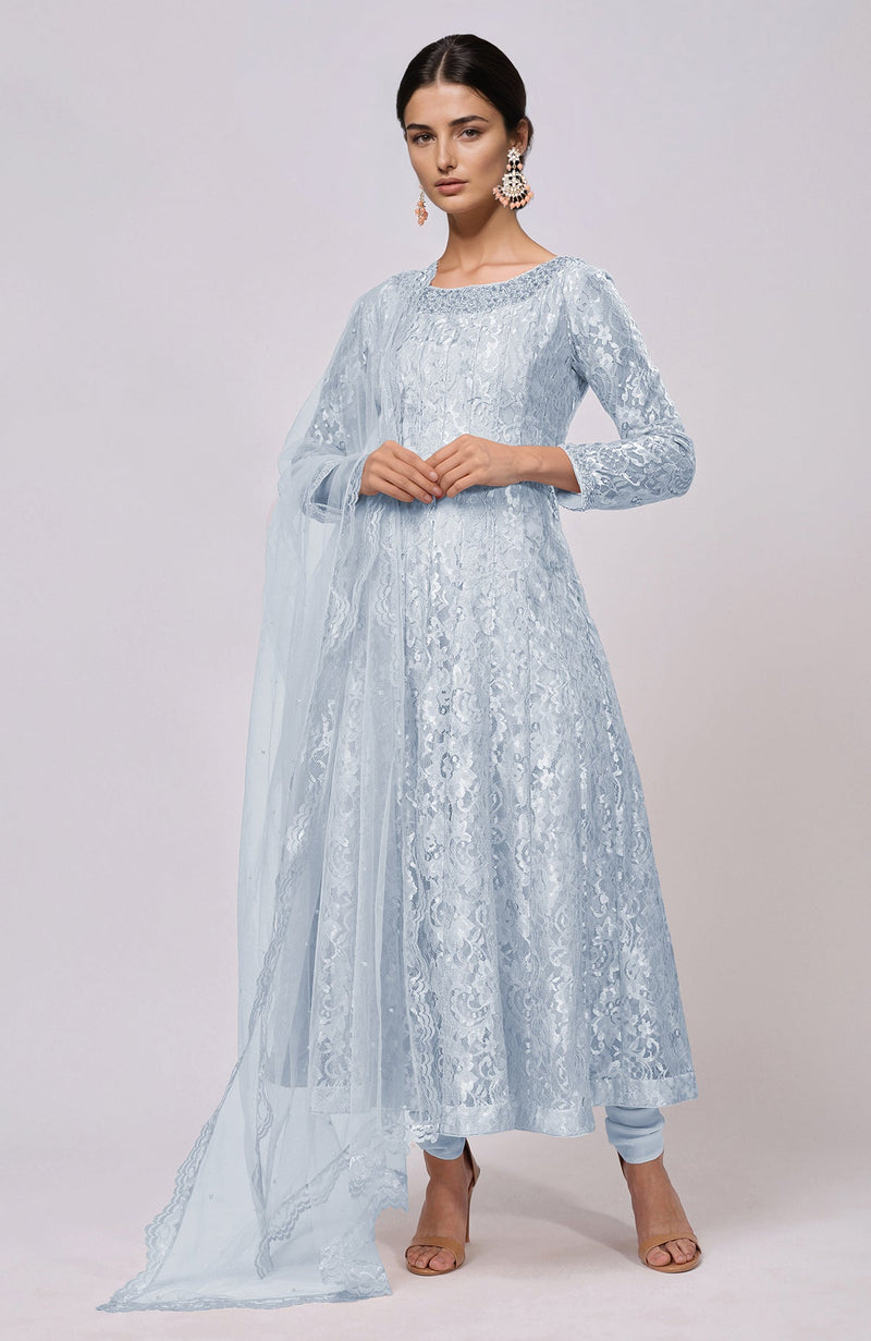 Dusty Blue Lace Anarkali Set