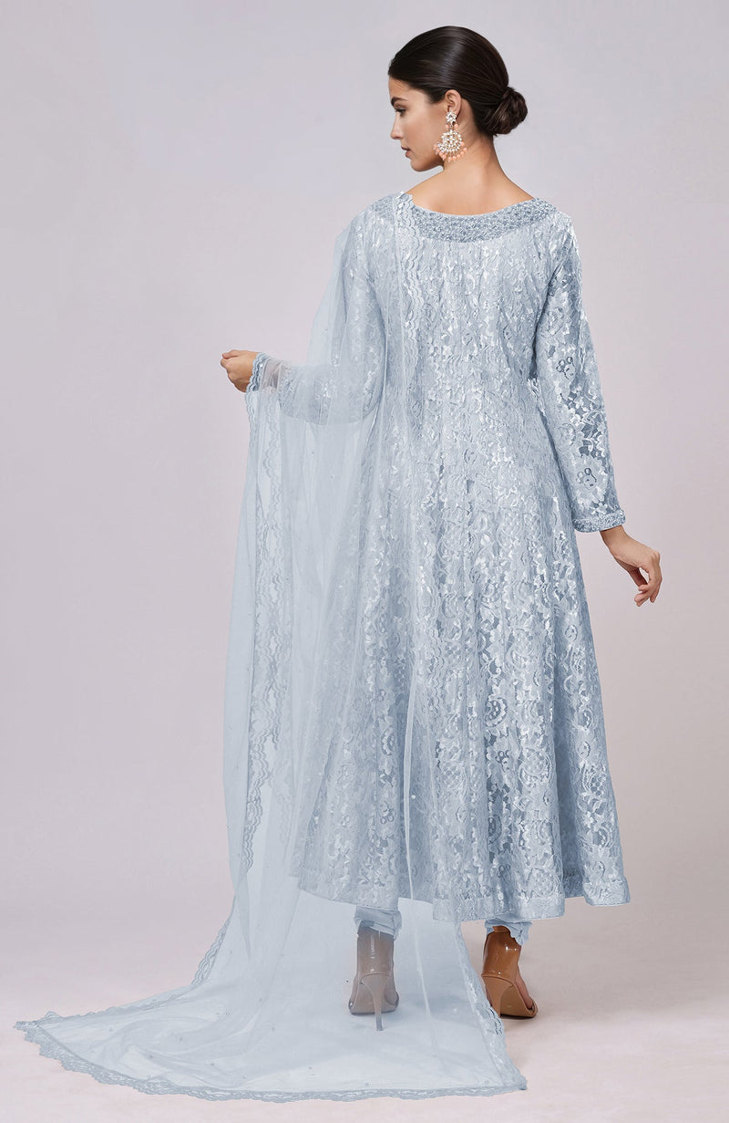Dusty Blue Lace Anarkali Set
