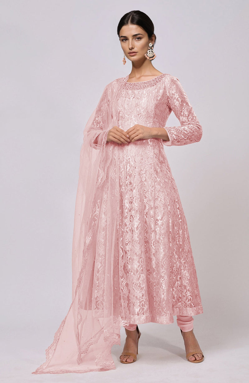 Dusty Blue Lace Anarkali Set