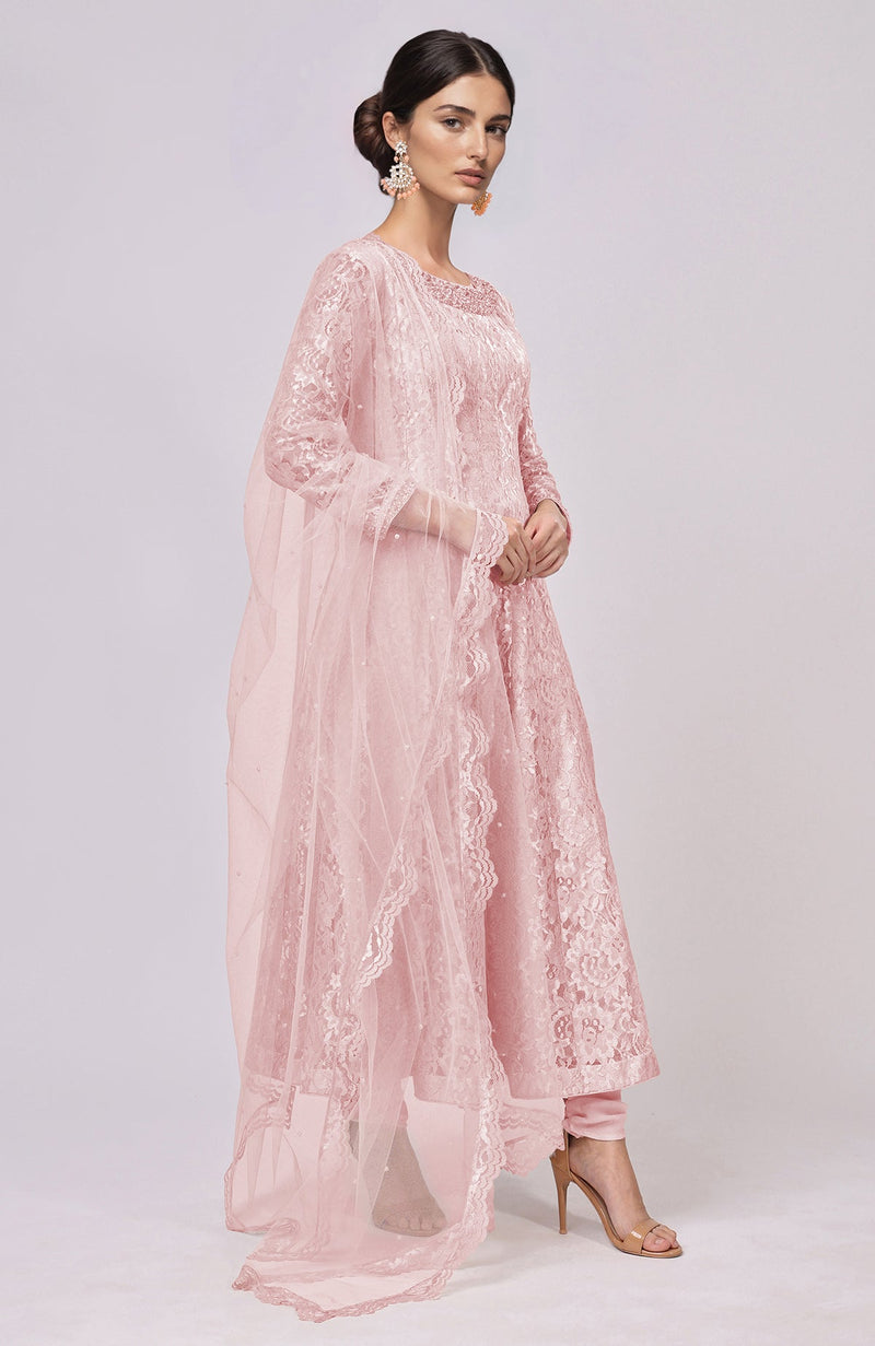 Pressed Rose Lace Anarkali Set