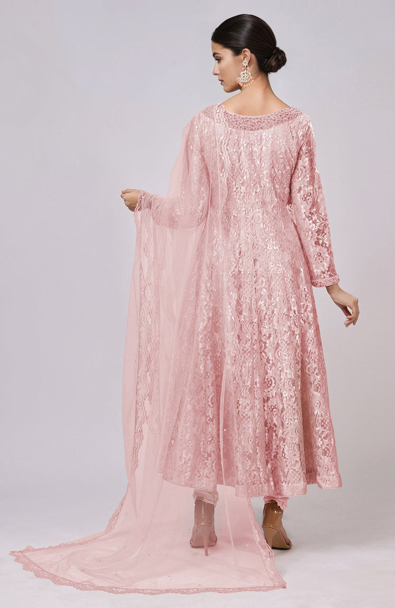 Pressed Rose Lace Anarkali Set
