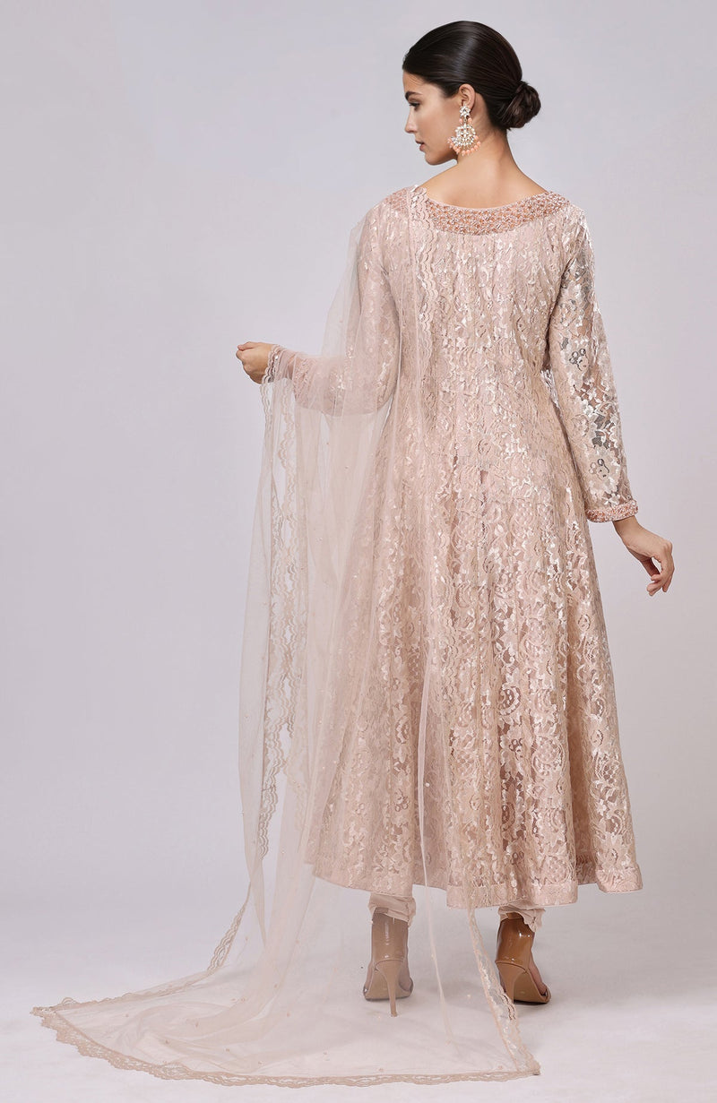 Champagne Lace Anarkali Set