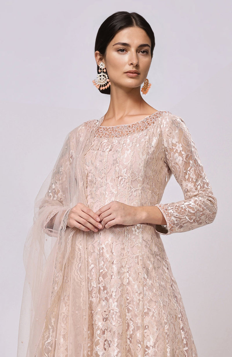 Champagne Lace Anarkali Set