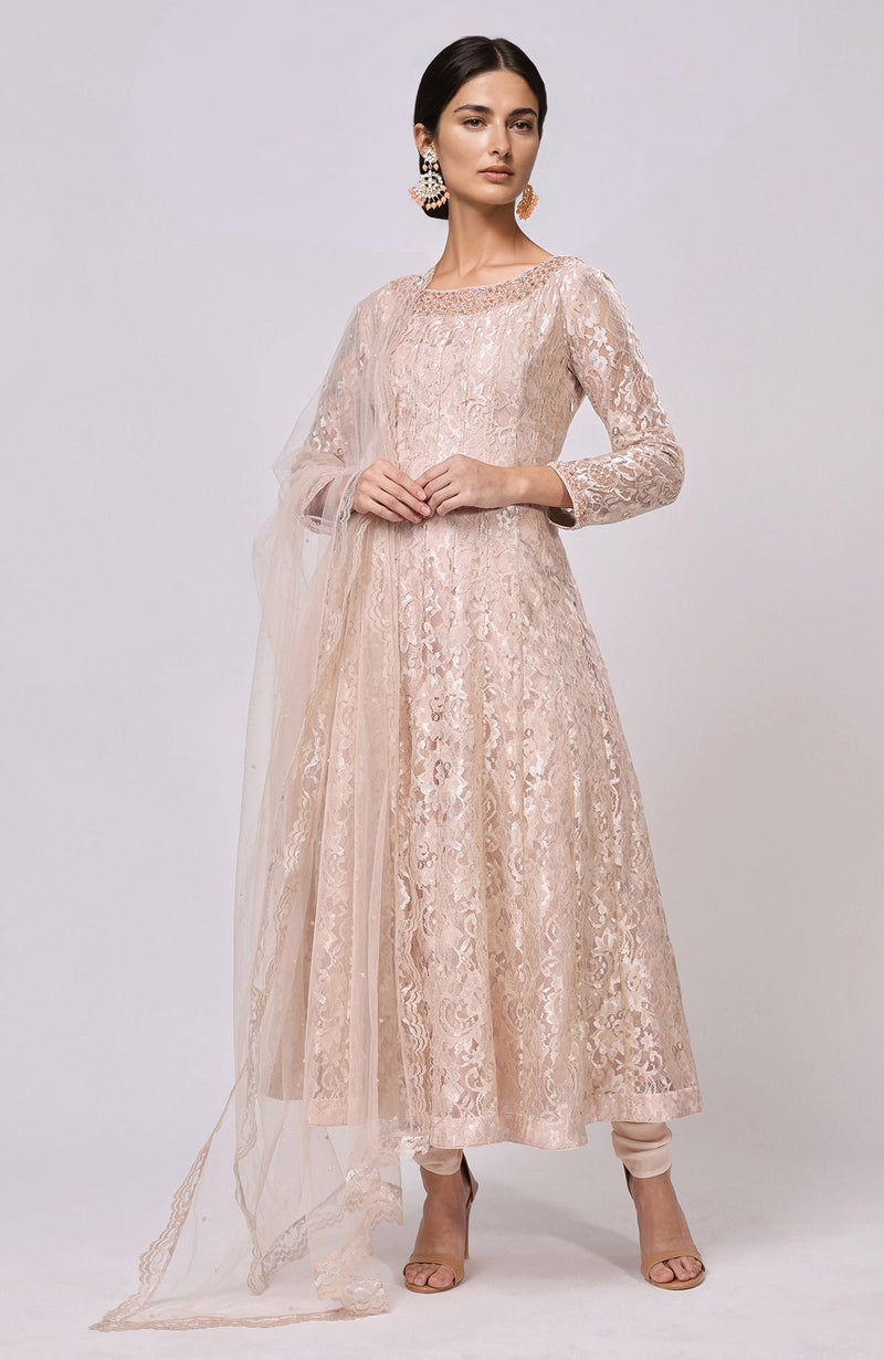 Dusty Blue Lace Anarkali Set