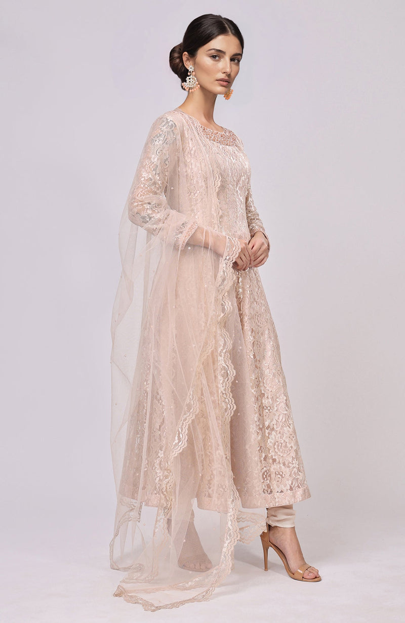 Champagne Lace Anarkali Set