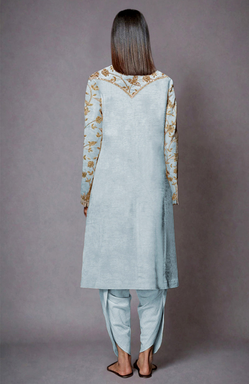 Aqua Haze Zari and Sequin Embroidered Jacket Set