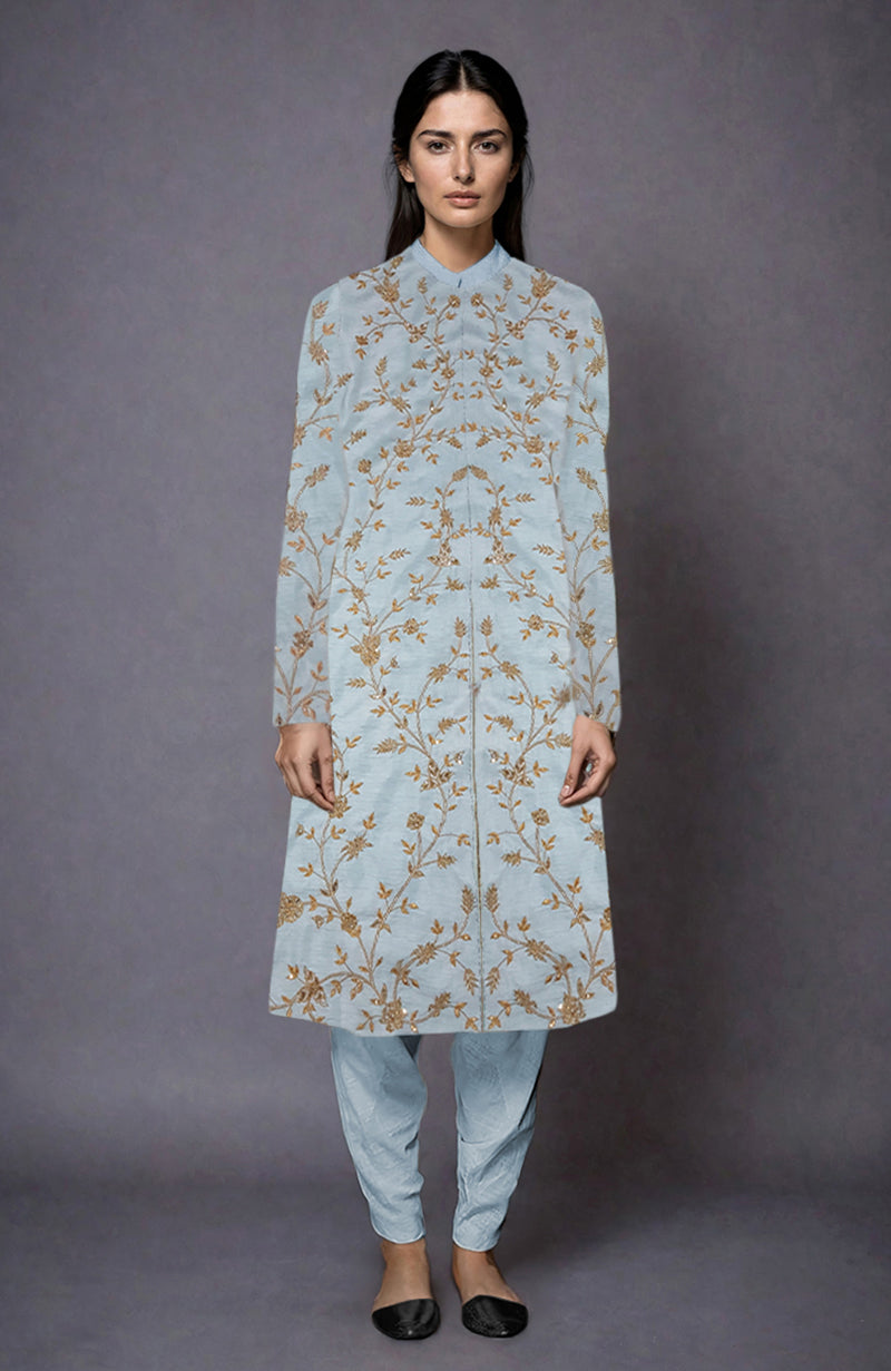 Aqua Haze Zari and Sequin Embroidered Jacket Set