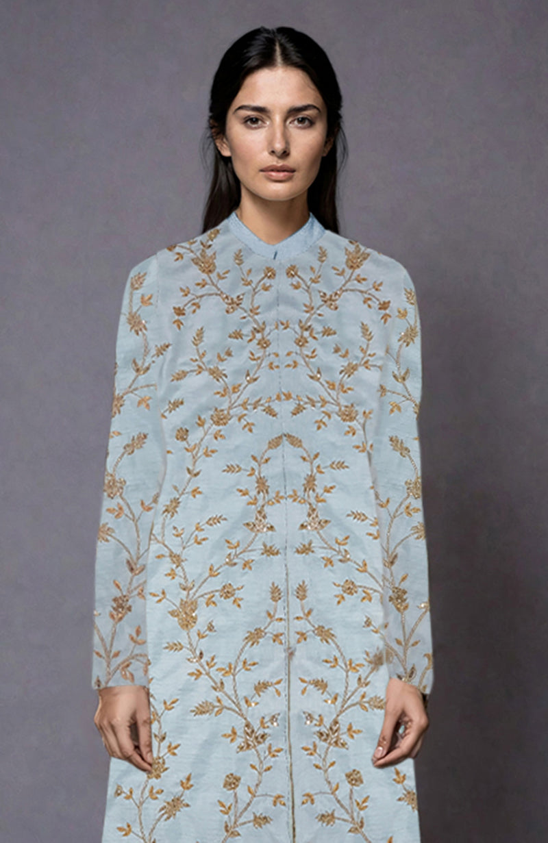 Aqua Haze Zari and Sequin Embroidered Jacket Set