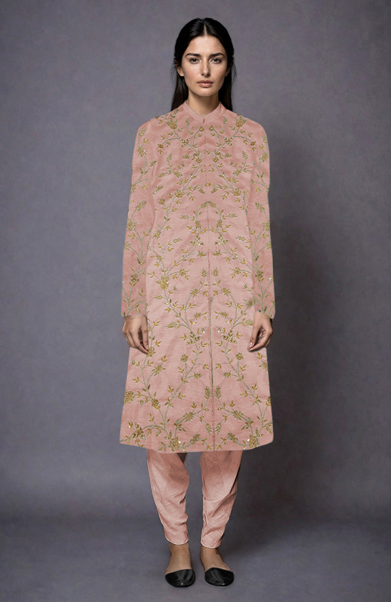 Light Beige Zari and Sequin Embroidered Jacket Set