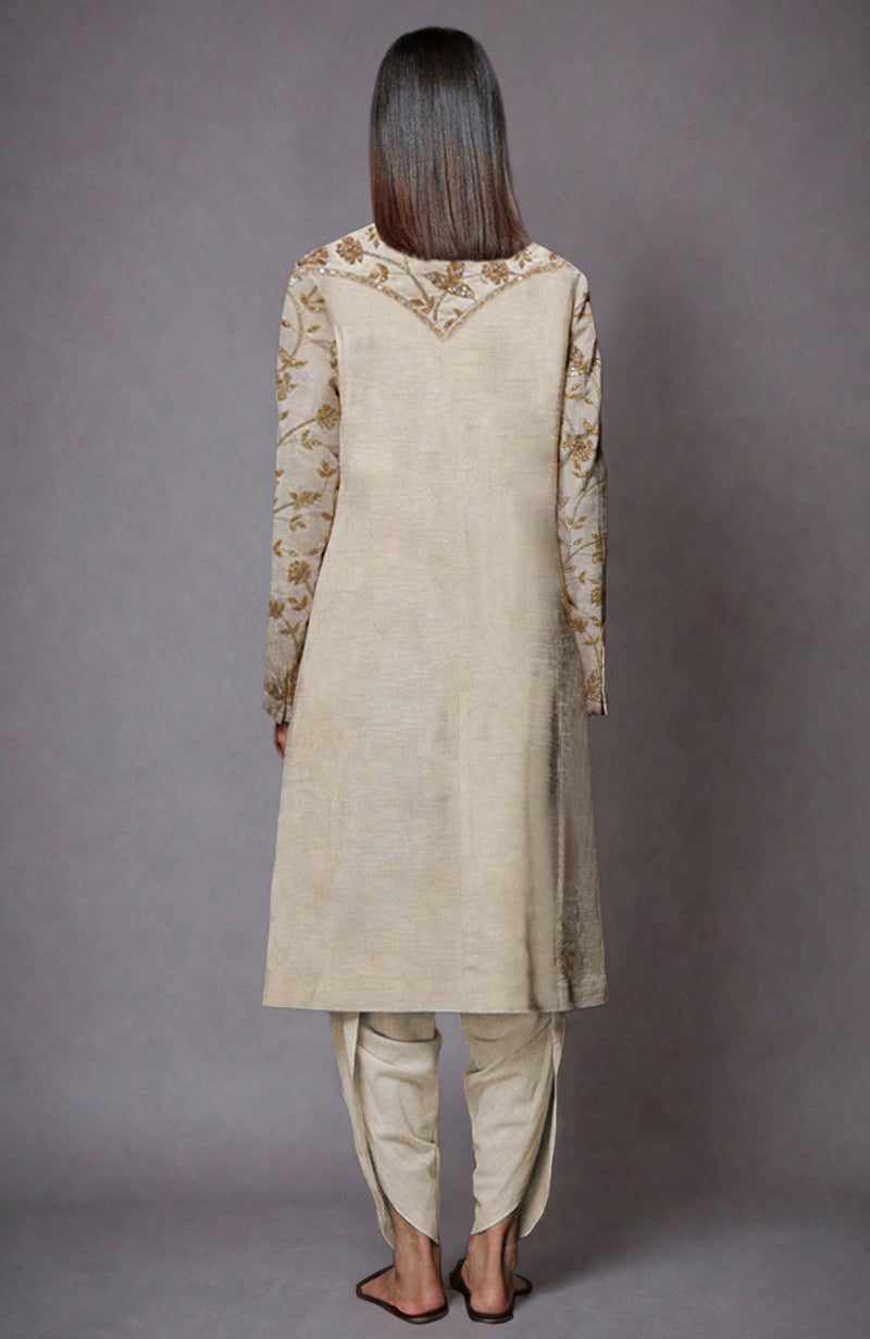 Light Beige Zari and Sequin Embroidered Jacket Set