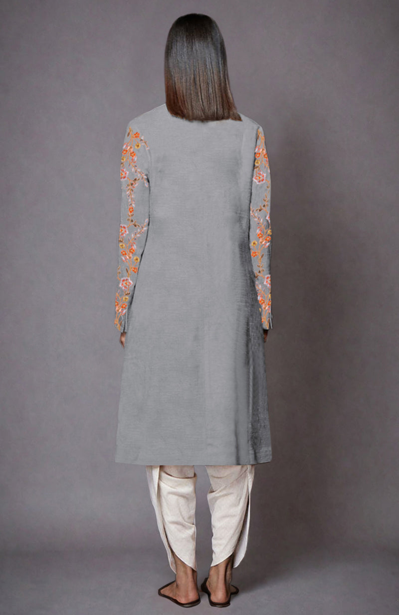 Grey Resham Embroidered Jacket Set