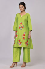 Citrus Green Parsi Gara Embroidered Co-ord