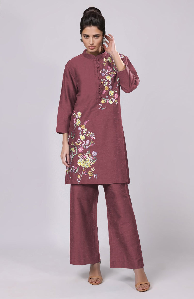 Martini Olive Parsi Gara Embroidered Co-Ord Set