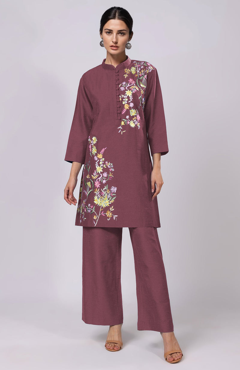 Mocha Mousse Parsi Gara Embroidered Co-Ord Set