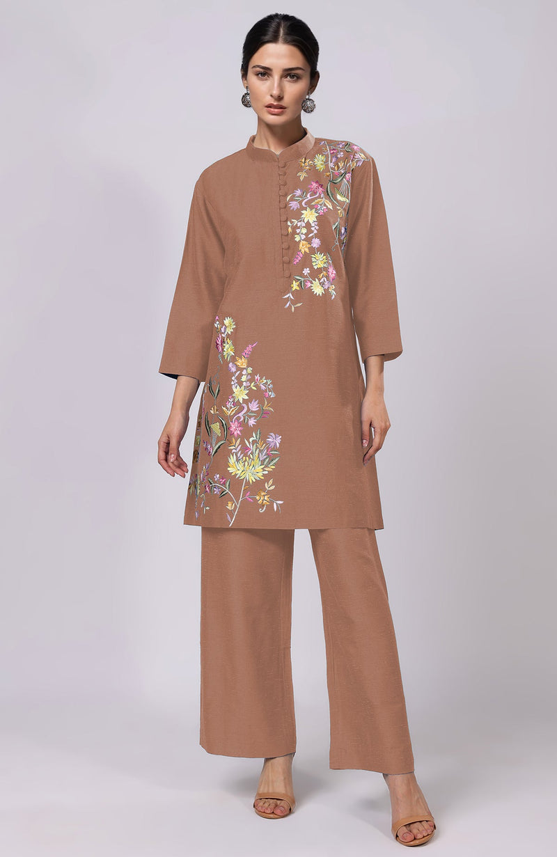 Martini Olive Parsi Gara Embroidered Co-Ord Set