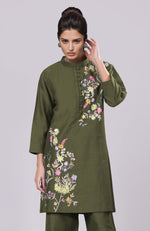Martini Olive Parsi Gara Embroidered Co-Ord Set