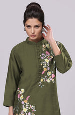 Martini Olive Parsi Gara Embroidered Co-Ord Set