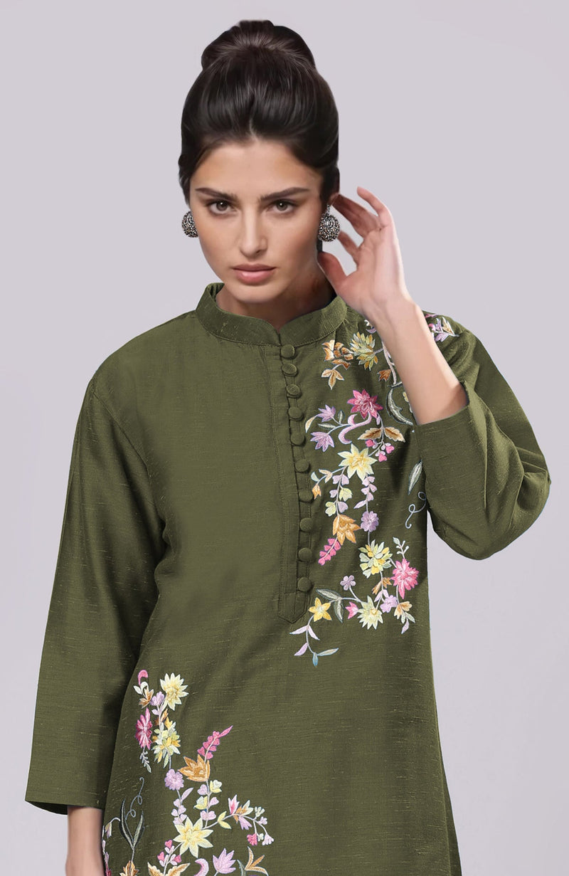 Martini Olive Parsi Gara Embroidered Co-Ord Set