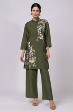 Martini Olive Parsi Gara Embroidered Co-Ord Set