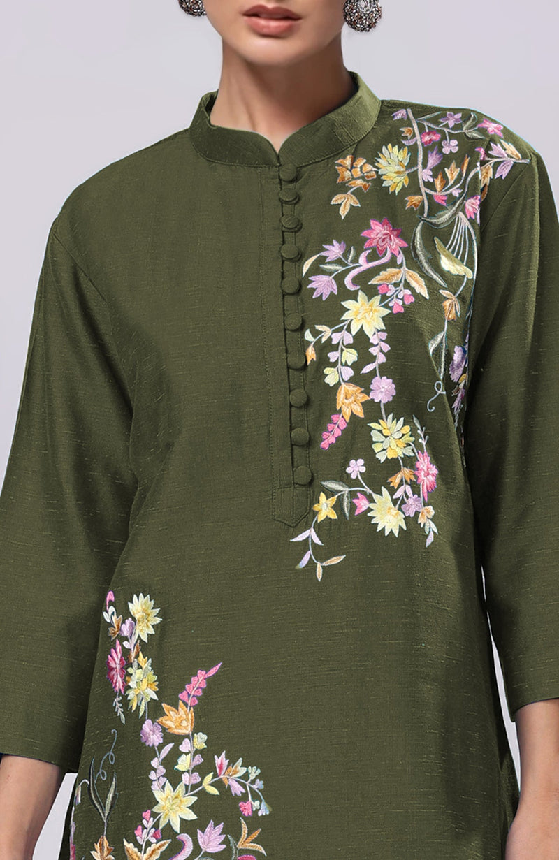Martini Olive Parsi Gara Embroidered Co-Ord Set