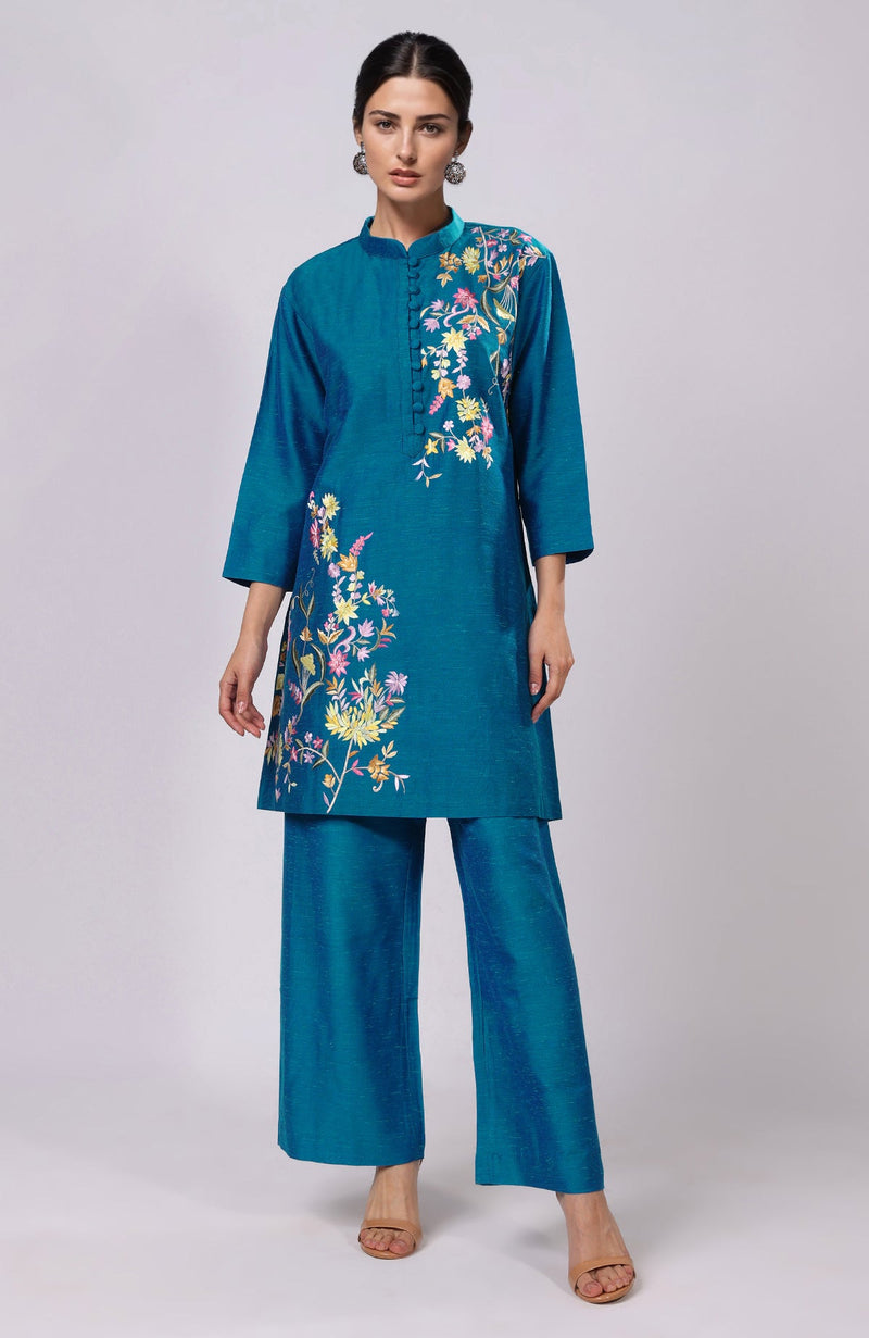 Martini Olive Parsi Gara Embroidered Co-Ord Set