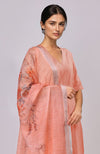 Peach Floral Linen Dupatta with Suit