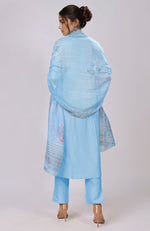 Sky Blue Floral Linen Dupatta with Suit