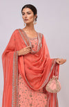 Salmon Dabka and Zardozi Hand-Embroidered Kurta Set