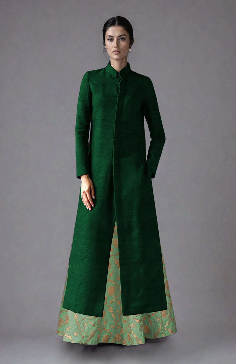 Red Raw Silk Jacket & Skirt Set