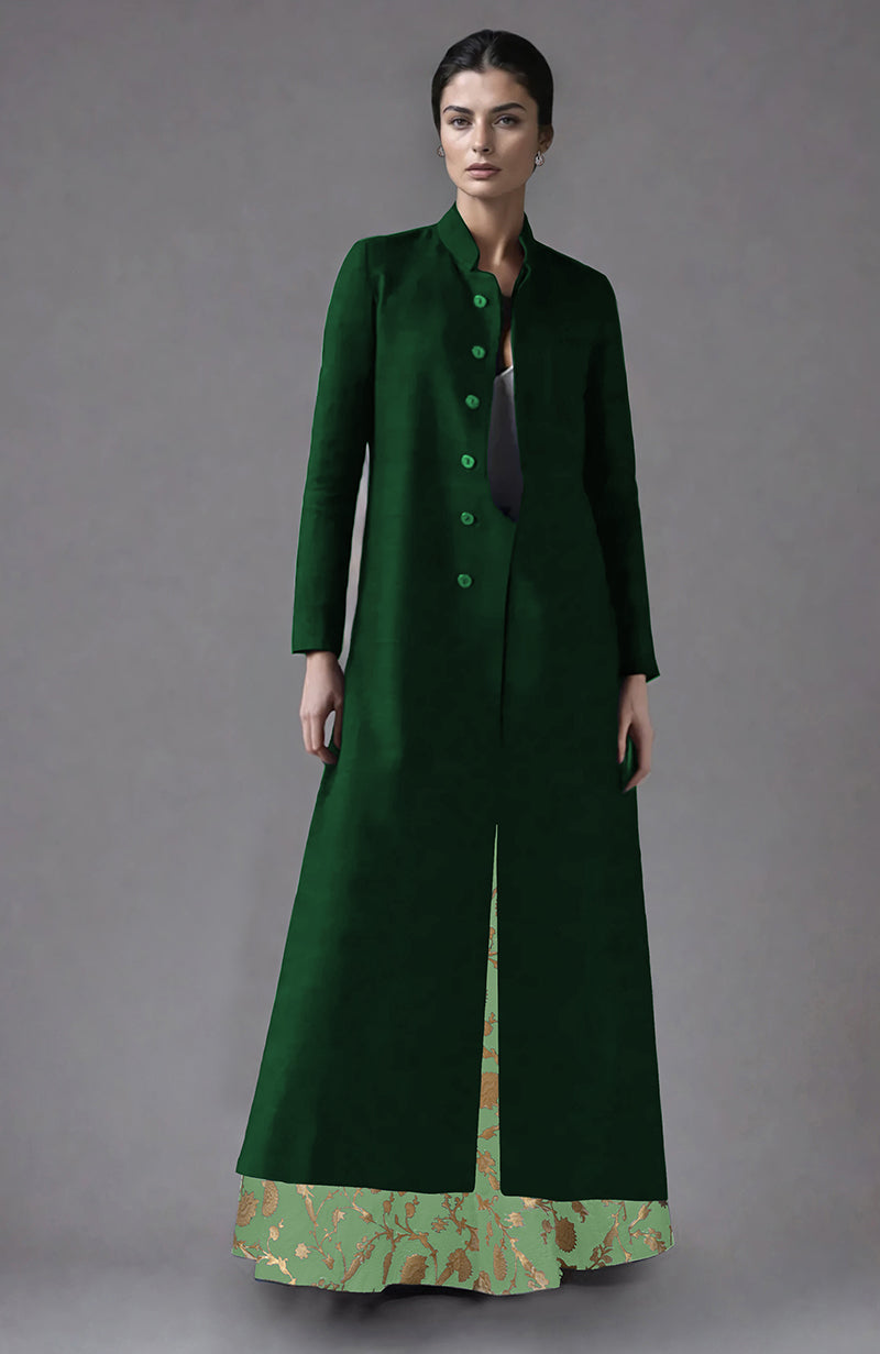 Emerald Green  Raw Silk Jacket & Skirt Set