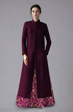 Wine Raw Silk Jacket & Skirt Set