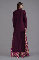 Wine Raw Silk Jacket & Skirt Set