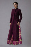 Wine Raw Silk Jacket & Skirt Set