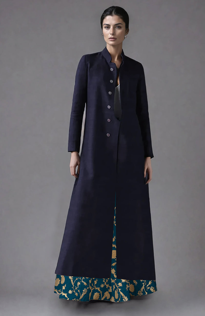 Eclipse Blue Raw Silk Jacket & Skirt Set