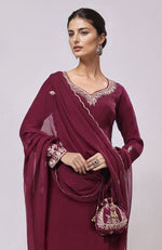 Burgundy Kashmiri Tilla Aari Embroidered Kurta Set