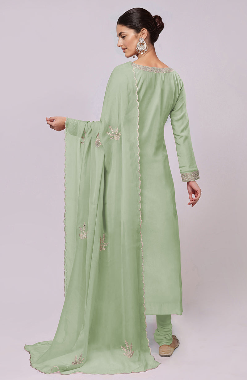 Sage Green Kashmiri Tilla Aari Embroidered Kurta Set