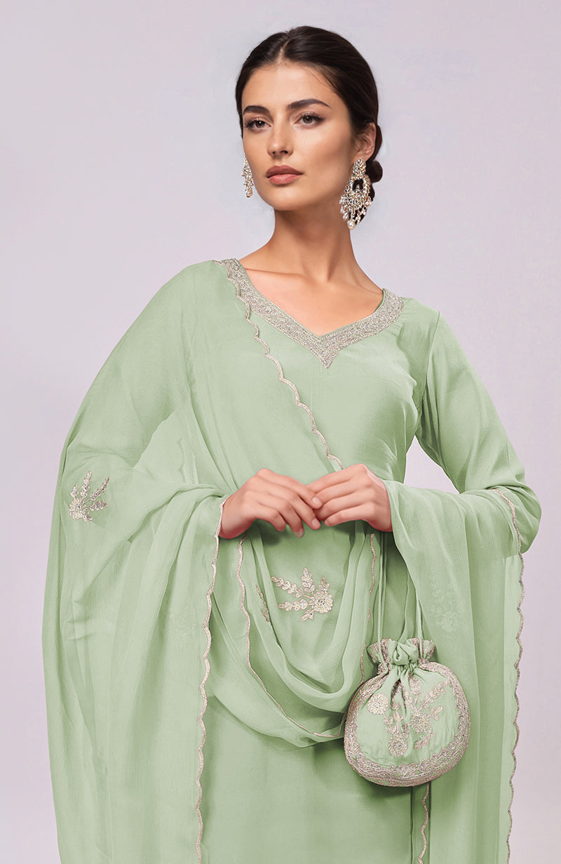 Sage Green Kashmiri Tilla Aari Embroidered Kurta Set