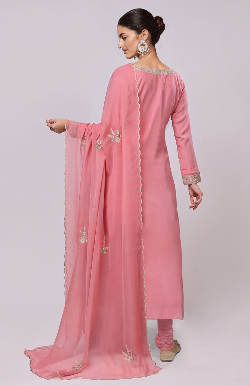 Pink Kashmiri Tilla Aari Embroidered Kurta Set