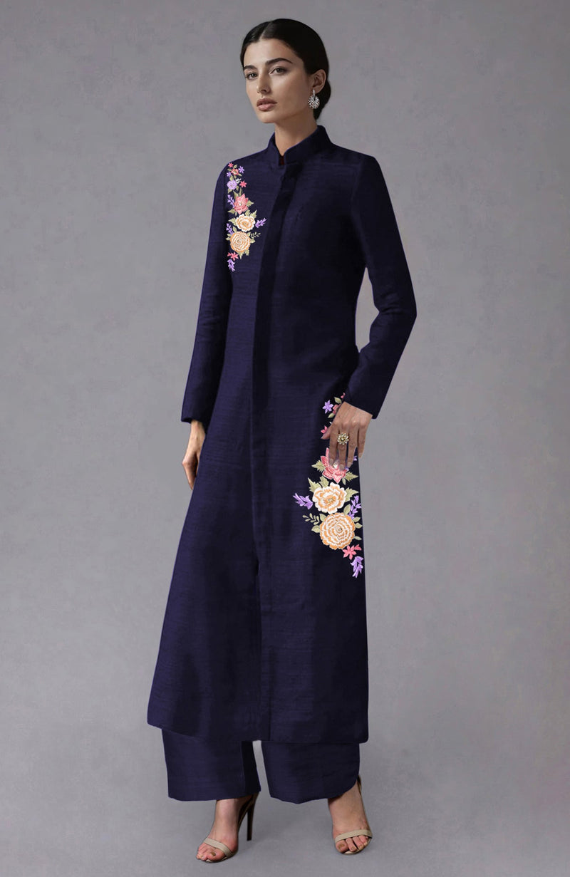 Eclipse Blue Parsi Gara Embroidered Jacket Set