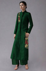 Emerald Green Parsi Gara Embroidered Jacket Set