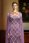 NAIRA- Mauve Crystal Hand Embroidered Gown With Cape