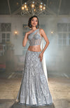 NAIRA-Silver Grey Crystal Hand Embroidered Corset Lehenga set