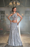 NAIRA-Silver Grey Crystal Hand Embroidered Corset Lehenga set