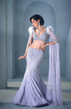 NAIRA Lilac Crystal Hand Embroidered Mermaid Lehenga Set with Feather Deatil