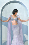 NAIRA Lilac Crystal Hand Embroidered Mermaid Lehenga Set with Feather Deatil