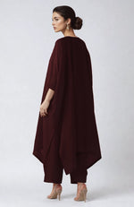Wine Kashmiri Tilla Aari Embroidered Kaftan set