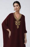 Wine Kashmiri Tilla Aari Embroidered Kaftan set